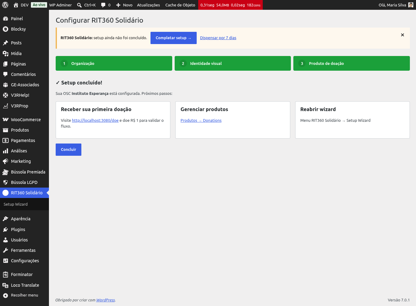 Boas-vindas do Setup Wizard