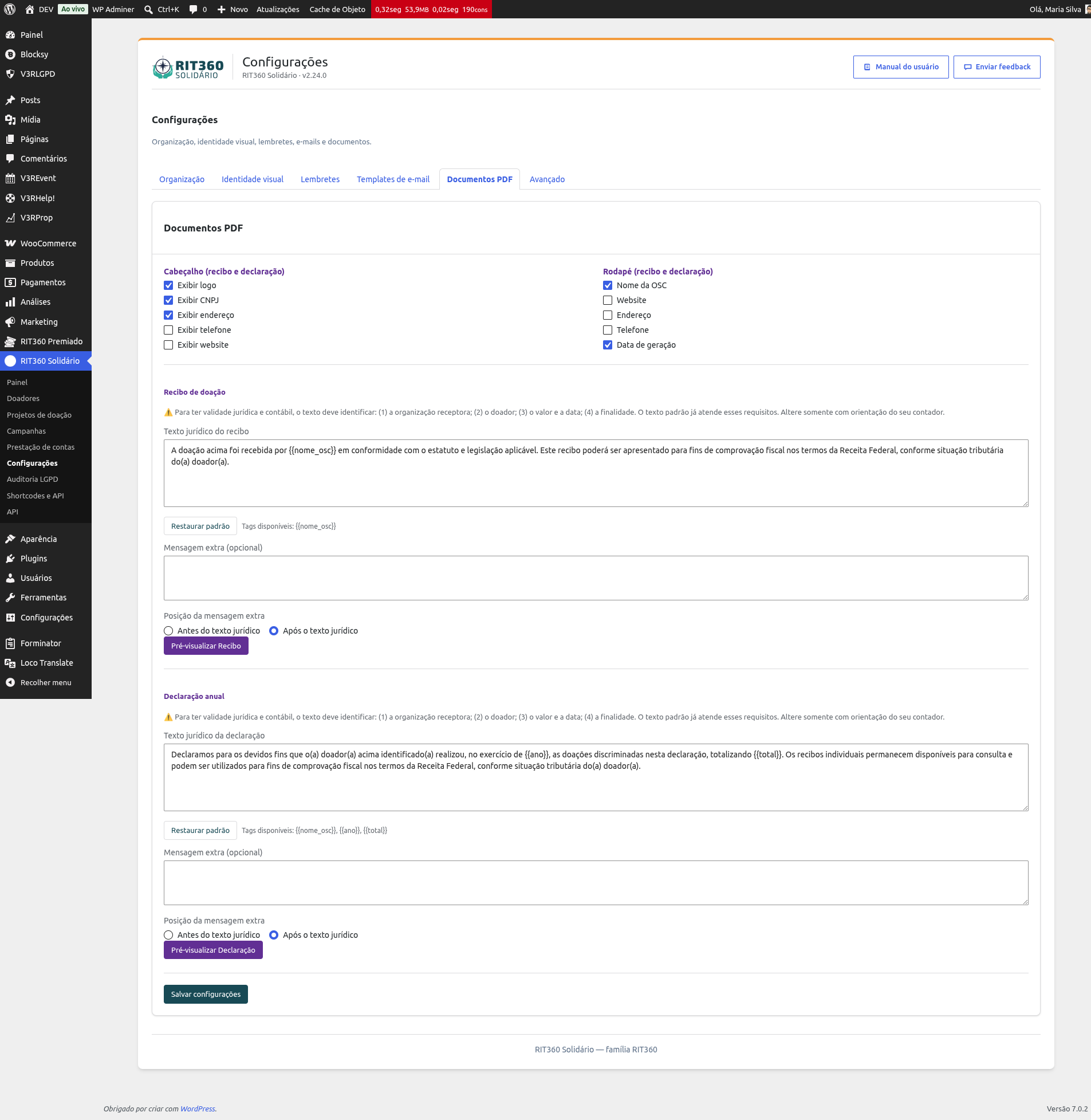 Configurações — Documentos PDF
